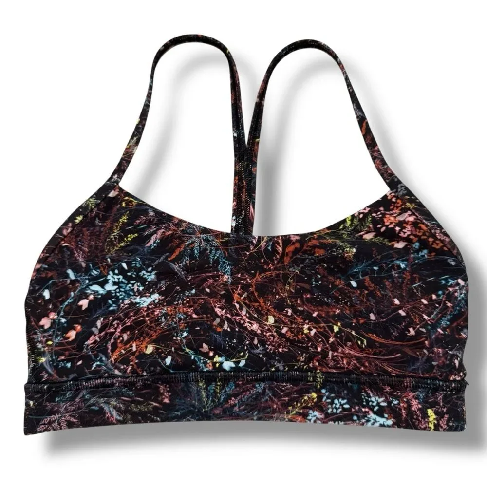 Lululemon Flow Y Bra Size 4 Floral Foliage Overlay Yoga Pilates Athleisure Fit